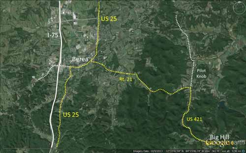 Map of Berea and Bighill, KY
