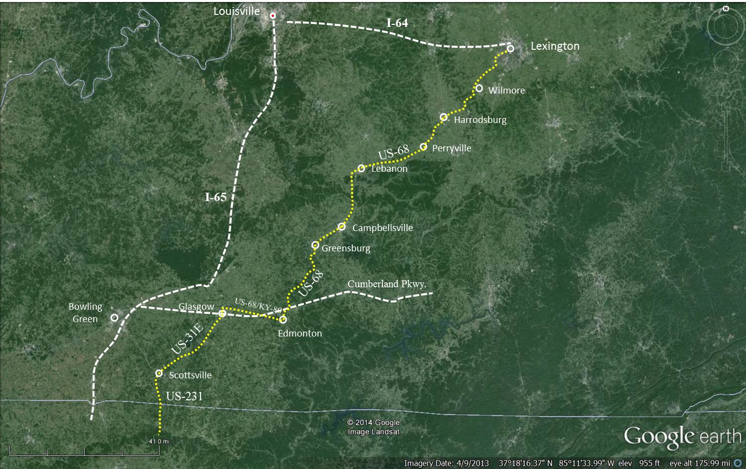 Ride from Lexington, Kentucky to Huntsville, Alabama—The Back Way loop