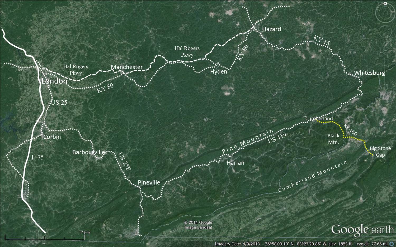 Motorcycle ride from Cumberland, Kentucky to Big Stone Gap, Virginia